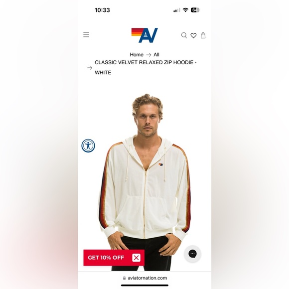 NEW Aviator Nation CLASSIC VELVET RELAXED ZIP HOODIE - WHITE • UNISEX - Picture 6 of 7